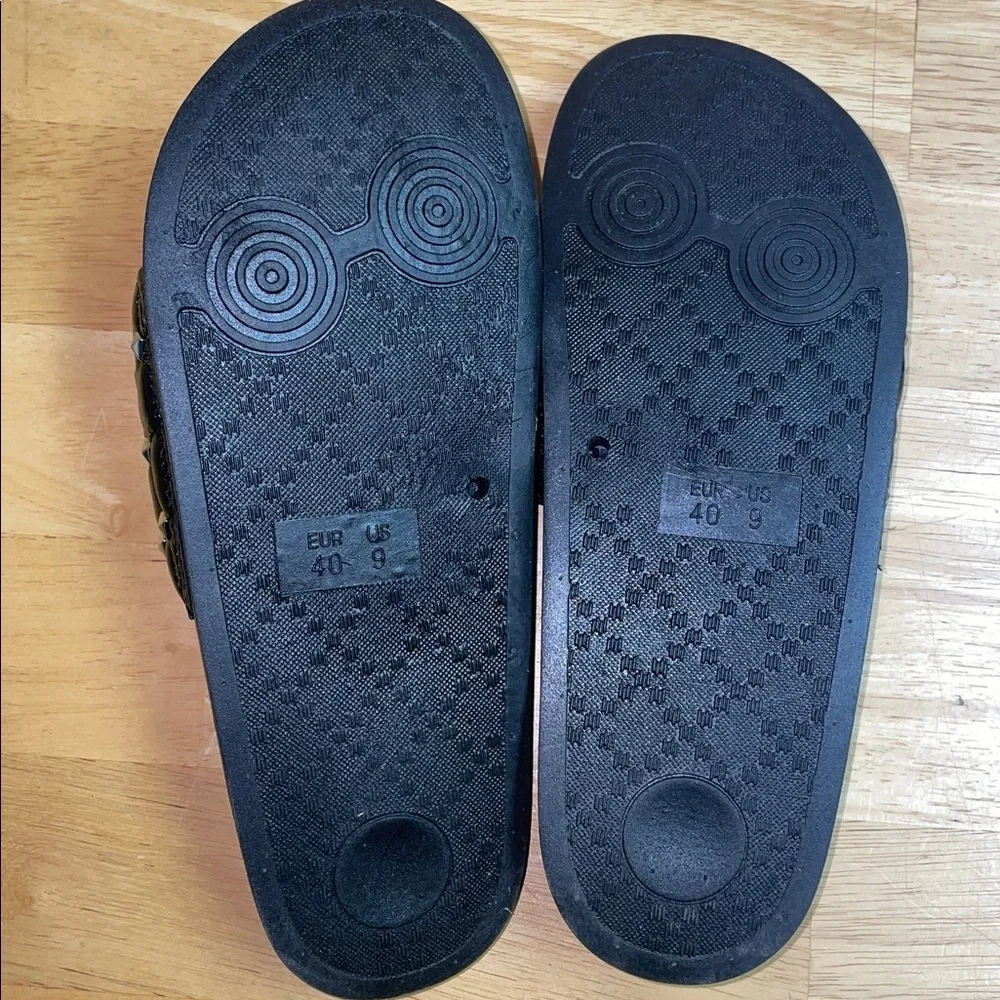 Madden Girl Black Faux Leather Studded Slides. ‎ Size 9.